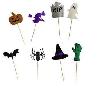 34 Pack Halloween Themed Cupcake Cake Toppers Glitter Decorations